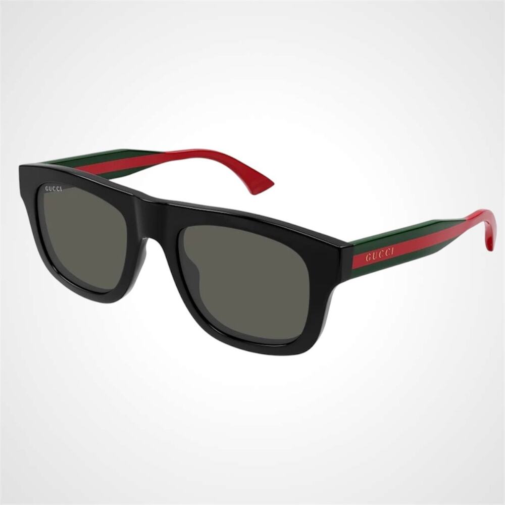 New GUCCI Sunglasses Mens 52mm Black Square Rectangle Aviator Red Green Web Arm - Picture 1 of 8